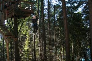 90 year old Val Brown enjoys the thrill of the Moa 4-Tour Ziptrek as part of her birthday celebrations.